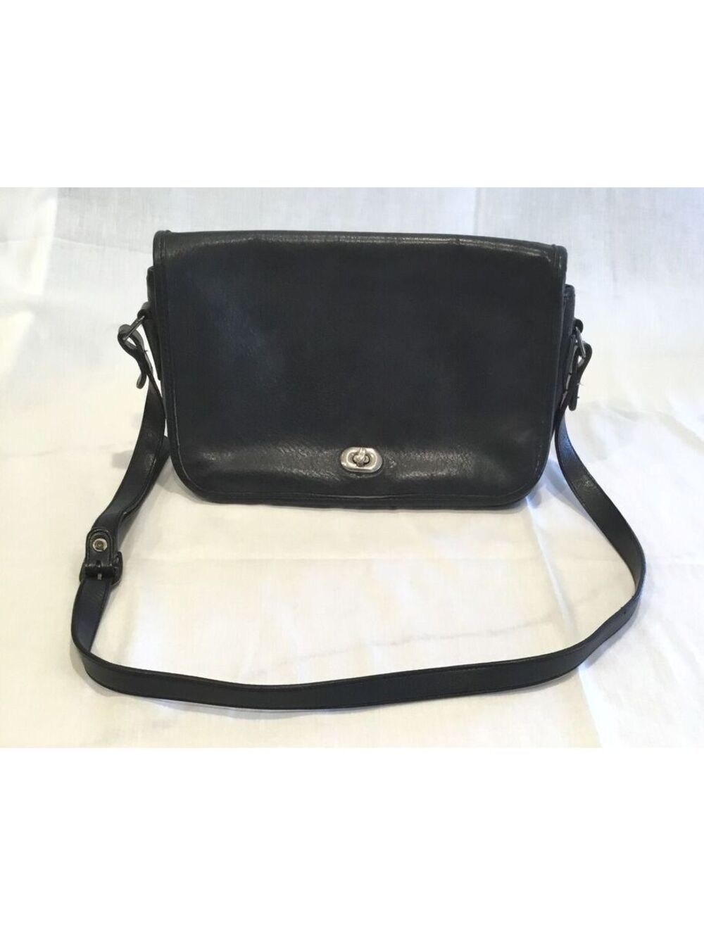 Vintage 70's COACH Black Cowhide Leather United Airlines Stewardess Bag W/ Strap